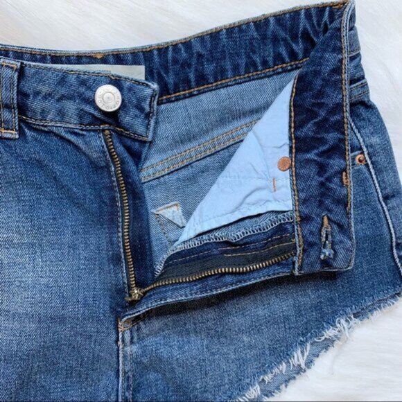 Topshop Moto Kiri Jean Shorts High Rise Waist Denim Raw hem Blue Size 4 - Picture 3 of 11